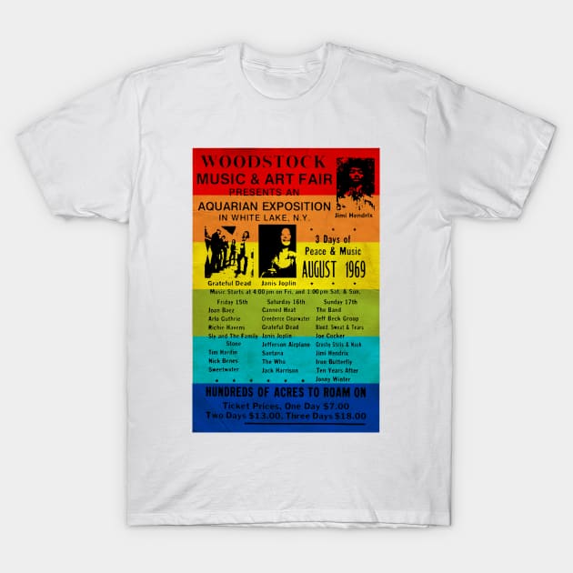 Woodstock 1969 Rainbow Poster T-Shirt by Angel arts